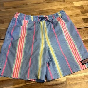 Vineyard Vines Striped Swim Shorts with Multicolor Design